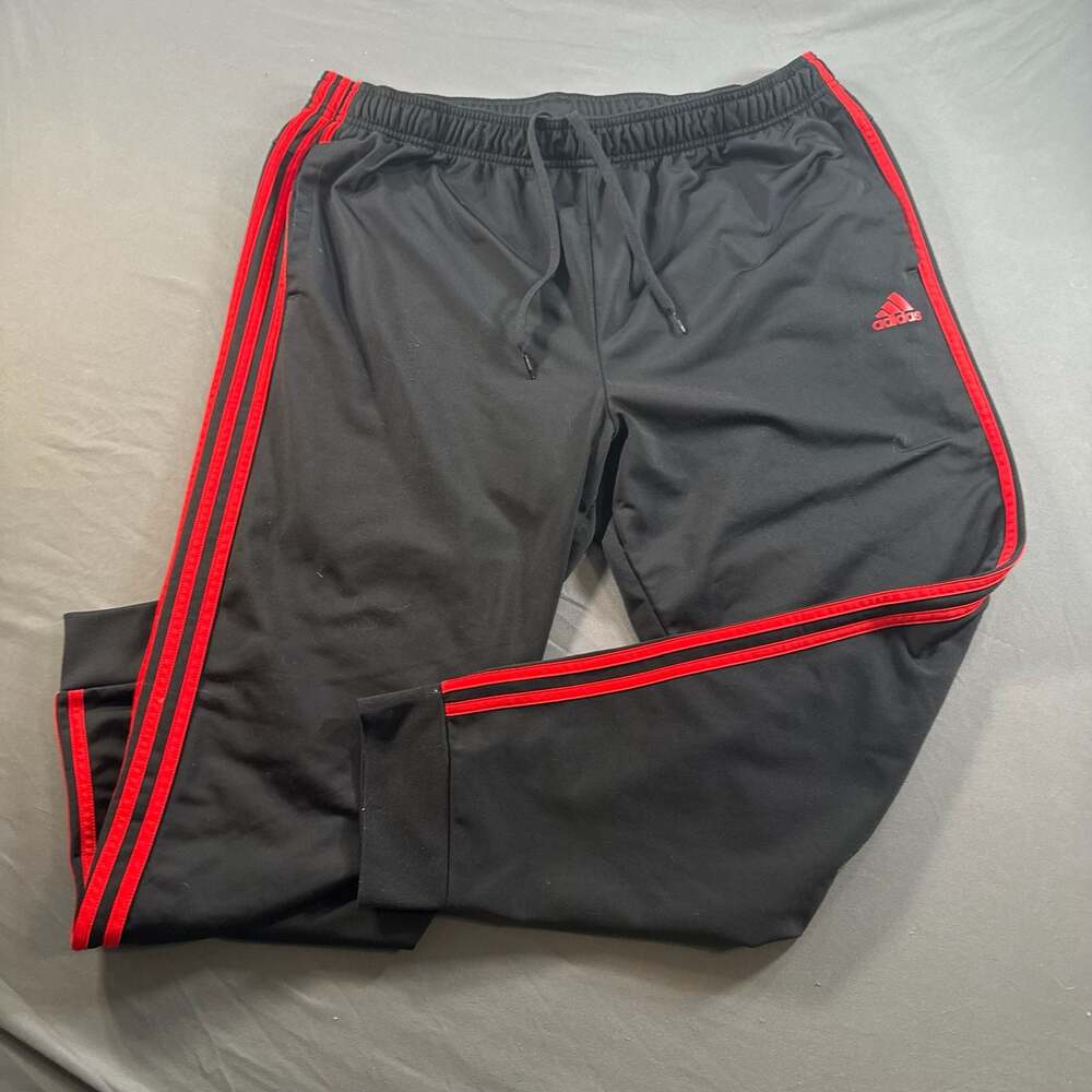 Adidas 3 Stripe Black Red Track Pants Joggers Mens 2XL
